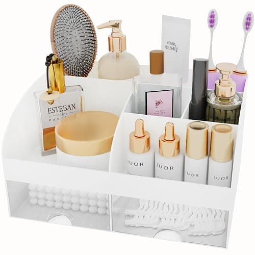 Makeup Organizer with Drawers, Cosmetic Storage for Dresser Vanity and Bathroom Countertop, Beauty Holder for Lipstick Brush, Skincare Organizer for Vanity, Cosmetic Display Case (White) thumbnail 4