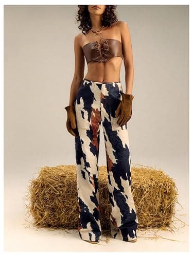 Floerns Women's Western Cow Print Wide Leg Denim Pants Casual Y2k Trousers thumbnail 5