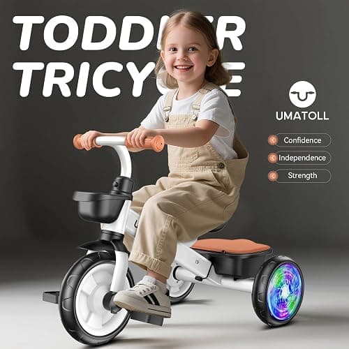 Umatoll Tricycle for Toddlers 2-5 Year Old, Ajustable Toddler Bike Outdoor Toys, Birthday Gift for Boy Girl Age 2-4, Trike with Light up Wheels thumbnail 3