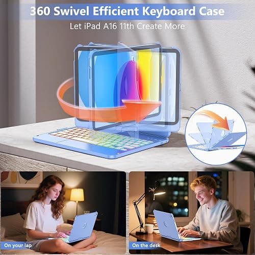 FUWANG Touch Keyboard Case for iPad (A16) 11th Generation 11 inch 2025&10th Gen 10.9 inch 2022, 360° Rotate for iPad 10th Generation Case with Keyboard, Backlit Keyboard Case with Pencil Holder, Blue thumbnail 4
