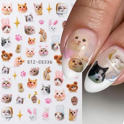 Cute Cat Nail Stickers 3 Sheets Heart Nail Decals Stickers for Nails Art Design Self-Adhesive Sticker DIY Nail Art Decoration Handmade Nails Supplies thumbnail 3