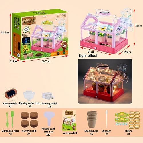 EXBEPE Kids Plant Growing Kit Greenhouse Growing Set Terrarium Kit Kids Science Educational DIY Plant Gardening Toy, Living Greenhouse with Solar Panel, Indoor Gardening Kit thumbnail 3