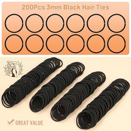 Anezus 200 Pcs Hair Ties for Women Girls Hair Elastics Hair Bands Ponytail Holders Hair Rubber Bands for Thick Straight Curly Hair (Black) thumbnail 3