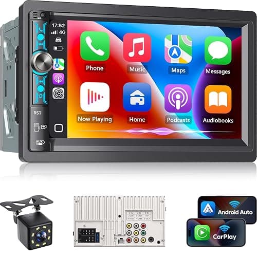 Kissound 7" Double Din Car Stereo with Wireless Apple CarPlay & Android Auto, Bluetooth, 240W Output, SWC, Dual Subwoofer Support, Mirror Link, FM/AM Radio Receiver, USB-C/AUX/TF Ports,Backup Camera - Image 1