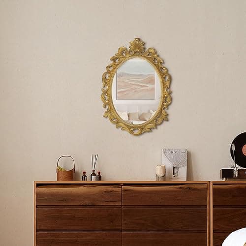 SIMON'S SHOP Gold Vintage Mirror for Wall, Antique Oval Mirrors for Bedroom Living Room, 18 x 13 inches thumbnail 2