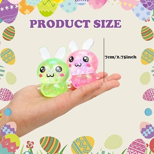 BEIGUO 12pcs Easter Glitter Bunny Stress Balls,Squishy Toys for Kids Boys Girls Easter Basket Stuffers, Easter Egg Fillers thumbnail 3