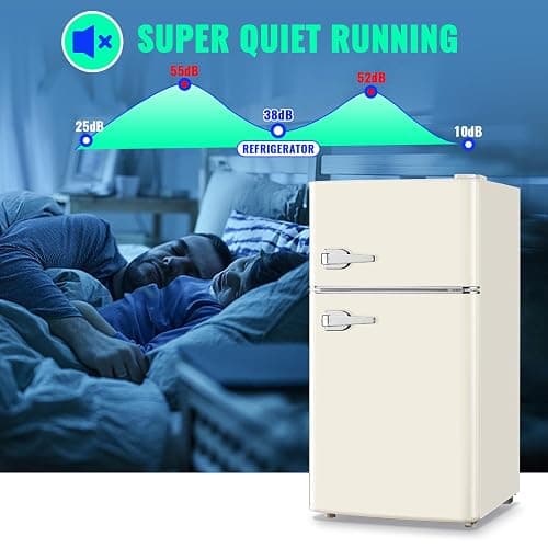 TACOOL Mini Refrigerator with Freezer Small Fridge Double Door Side Drink Holder Adjustable Glass Shelves, Plastic Crisper, 7 Level Temperature Control for Bedroom, Office, Apartment White thumbnail 7