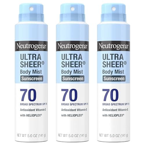 Neutrogena Ultra Sheer Body Mist Sunscreen Spray, Broad Spectrum SPF 70, Lightweight Spray Sunscreen, Non-Greasy & Water Resistant, Oil-Free & Non-Comedogenic UVA/UVB, 5 oz, Pack of 3 - Image 1