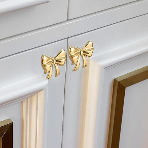 Hotop 15 Pack Bow Dresser Knobs Gold Cabinet Drawer Knobs with 2 Kinds Screws for Hardware Dresser Kitchen Drawer Aluminum Alloy Oxidation Wire Drawing Handle, 1.57" x 1.18" (Brushed Gold) thumbnail 4