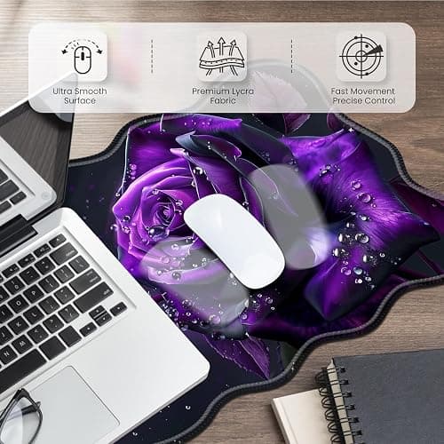 Desk Mouse Pad，Desk Mat for Keyboard and Mouse with Coasters,Durable Office Desk Mat 31.5"x 11.8", Large Gaming Keyboard Mouse Pad Non-Slip Rubber Pad-Purple Rose thumbnail 4