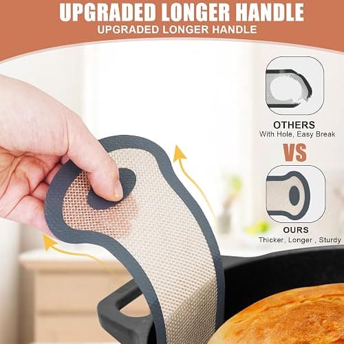 Gonsir Silicone Bread Sling, 2 Pcs Silicone Baking Sling with Longer Handles, Non-Stick & Easy Clean Dutch Oven Baking Mat to Transfer SourDough Easily, Reusable Bread Mat Set thumbnail 6