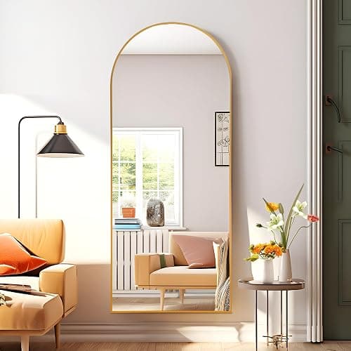 NicBex Arched Full Length Mirror, 64"x24" Aluminum Alloy Frame Full Body Mirror with Stand, Gold - Free Standing, Leaning Against Wall or Wall-Mounted, for Bedroom Living Room Dressing Room thumbnail 3