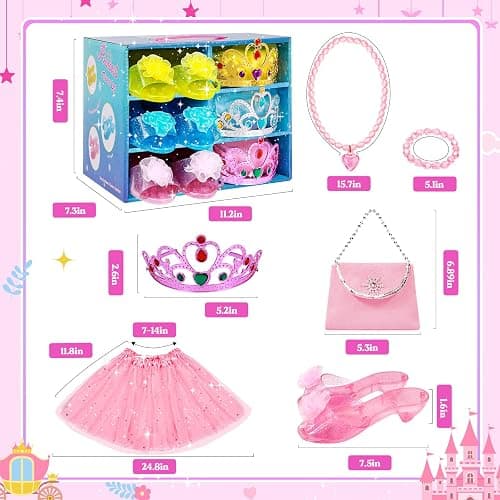 Meland Princess Dress Up for Girls - Dress Up Clothes with Shoes & Skirts, Princess Toys for Toddler Girl 3,4,5,6 Years thumbnail 8