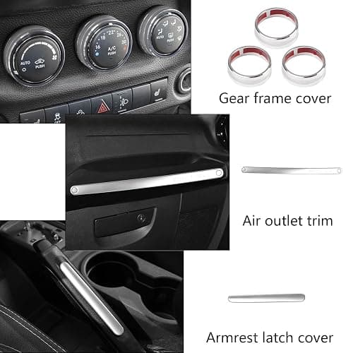 26PCS Full Set Interior Trim Kit Compatible with Jeep Wrangler JK JKU 2011-2018 2&4-Door Inner Center Console Trim, Door Handle, Cup Holder Cover, AC Ring Cover (Silver Decoration Kit) thumbnail 4