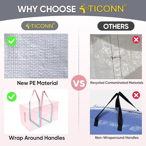 TICONN 8 Pack Extra Large Moving Bags Heavy Duty with Zippers & Carrying Handles, Durable Storage Bags Moving Boxes for Closet Organizers and Storage (8 Pack, Coral) thumbnail 5