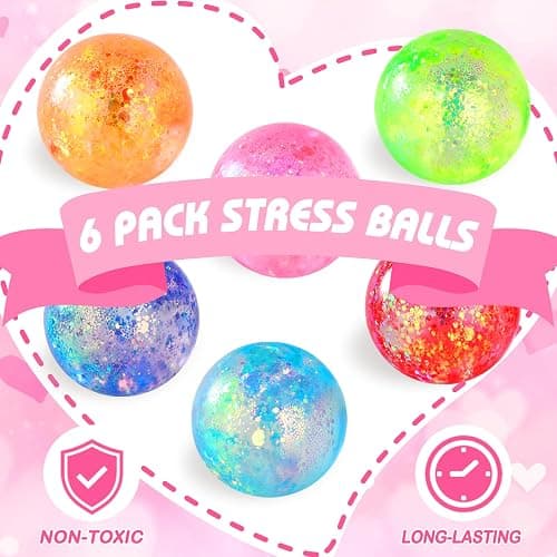 Stress Balls for Kids & Adults - 6 Pack Malt Sugar Squishy Fidget Toys, Slow Rise Glitter Gel Ball, Stretchy Squeeze Stress Relief Balls for Anxiety/Therapy/Classroom, Slow-Rise Sensory Toys thumbnail 4