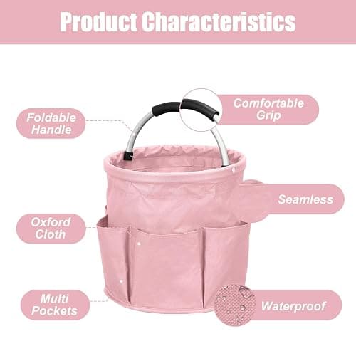 mumisuto Cesto Per La Conservazione Dei Prodotti Per La Pulizia,Cestino Porta Attrezzi con 6 Tasche Esterne,Cestino Portaoggetti Pulizie Pieghevole in Tessuto Oxford,Impermeabile,per Shopping (Rosa) thumbnail 6