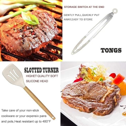 Kitchen Utensils Set- 35 PCs Cooking Utensils with Grater,Tongs, Spoon Spatula &Turner Made of Heat Resistant Food Grade Silicone and Wooden Handles Kitchen Gadgets Tools Set for Nonstick Cookware thumbnail 3