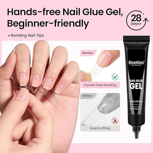 Beetles Gel Nail Kit Flat-X, Almond Medium, 320pcs 16 Sizes Nail tips, with 15g Nail Glue Gel Hands-Free, 7.5ml Base Gel & Top Coat, Mini Lamp, for Acrylic Press On Nail, Extension DIY Set at Home thumbnail 6