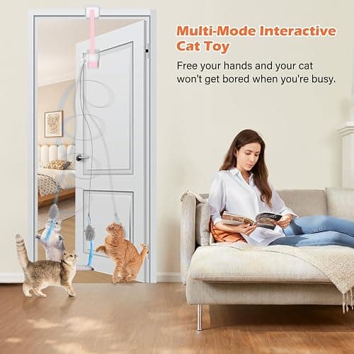 HAPPYCODE Interactive Cat Toy, Flapping Bird & Rotating Feather Teaser for Indoor Cats, Hanging Doorway Cat Toys with Fishing Pole for Exercise, Boredom Relief & Fun Games thumbnail 6