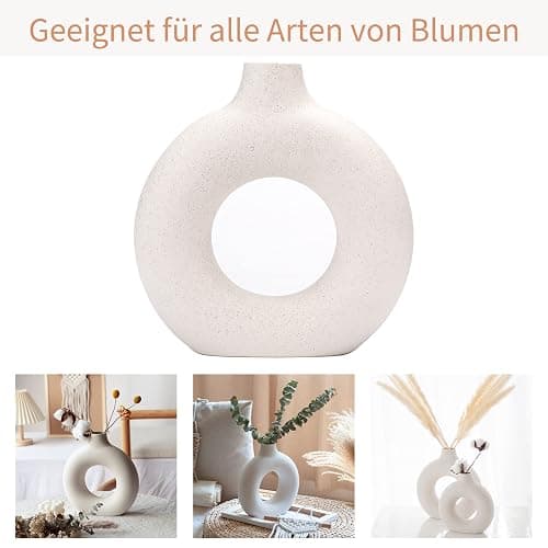CEMABT Vasen für Pampasgras, handgemachte Vase, getrocknete Blumen, Keramik, Weiß, Handwerkliche Ornamente für die Dekoration des Bürohauses, Vasenset (M, Beige) thumbnail 5