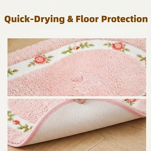QMEAKMONY Bathroom Rugs Romantic Rose Flower Shaggy Area Rugs for Living Room Bedroom Kitchen Non Slip Absorbent Bath Mat Door Mat Washable(Pink,16x24 in) thumbnail 5