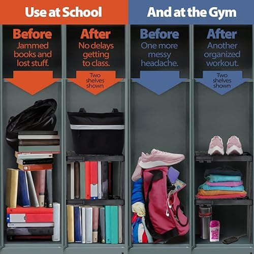 Piffny Locker Organizer Shelf， Adjustable Width and Height, Ideal Locker for School, Office, and Gym Lockers… (White), PLKSLF01 thumbnail 3