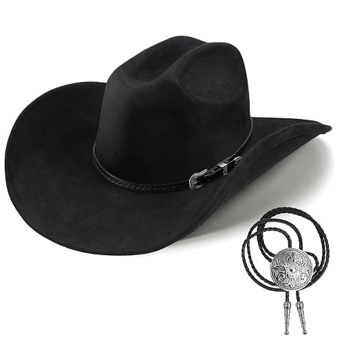 Western Cowboy Hat for Men Women,Shapeable Wide Brim Felt Fedora Classic Cowgirl Hats for Cowboys and Cowgirls,with bolo tie - Image 1