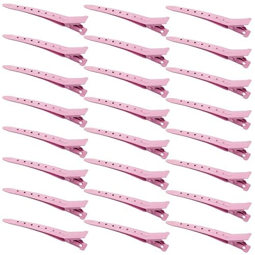 24 Packs Duck Bill Clips, Bantoye 3.35 Inches Rustproof Metal Alligator Curl Clips with Holes for Hair Styling, Hair Coloring, Pink - Image 1