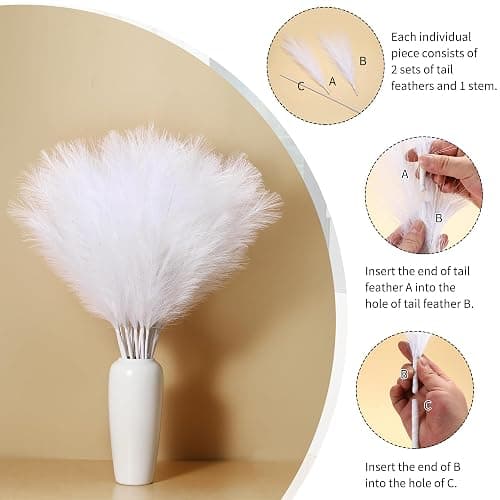 Wertuirk 9 Stems White Faux Pampas Grass - 38 Inch Tall Artificial Pompous Grass Decor, Large Fake Pompas Floral for Vase Filler, Wedding Centerpieces, Party, Christmas and Home Decor (White) thumbnail 4