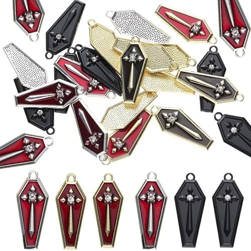 YEYULIN Baroque 64pcs Assorted Gold Black Red Rose Skull Enamel Charms Coffin Cross Halloween Charm Pendant DIY for Earrings Necklace Bracelet Jewelry Making and Crafting thumbnail 7
