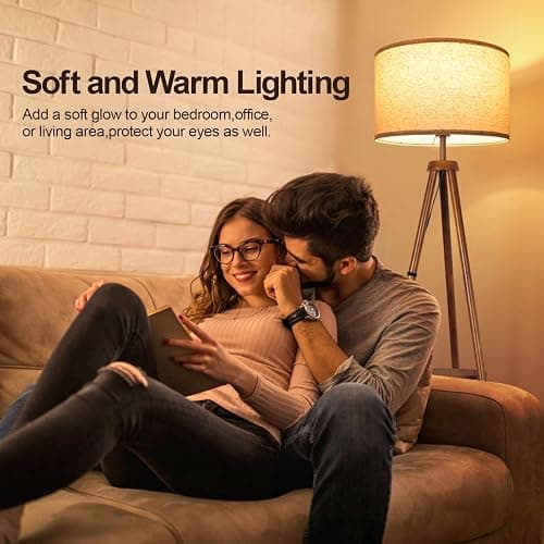 OUTON Tripod Floor Lamp with Shelves, Mid Century Dimmable Wood Floor Lamp with Remote Control, 4 Color Temperatures, Standing Tall Lamp with Linen Shade for Living Room, Bedroom, Office, Walnut thumbnail 7