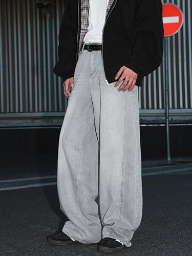 Baggy Hip Hop Jeans for Men Wide Leg Skater Denim Pants Casual Loose Fit Long Trousers thumbnail 3