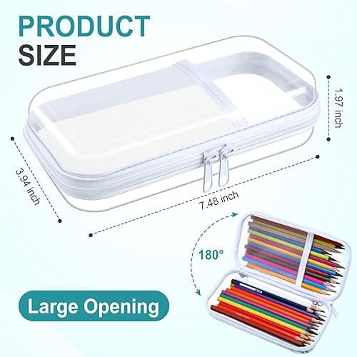Sanwuta 4 Pcs Clear Hard Sided Zipper Pencil Case Pouches Bulk Plastic Hard Shell Pencil Case Box Organizer with Mesh Pocket Toiletry Pouch Makeup Bag, Back to School Supplies(White) thumbnail 4