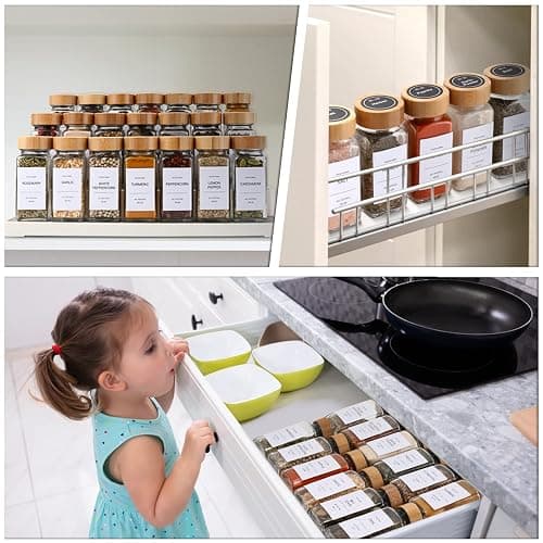 DIMBRAH Spice Jars with Label 24Pcs,Seasoning Containers,Glass Spice Jars with Bamboo Lids,Kitchen Essentials,Spices Container Set,Kitchen Set,Seasoning Organizer,Spice Rack Organizer for Cabinet thumbnail 5