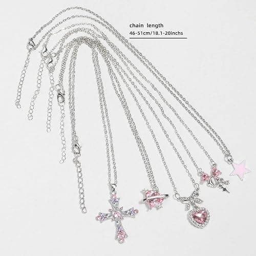 LIRUNQIN 5PCS Gyaru Y2K Necklace Set - Gothic Cross, Pink Indie Jewelry, McBling Aesthetic Accessories for Women, Scene, and 2000s Style thumbnail 7
