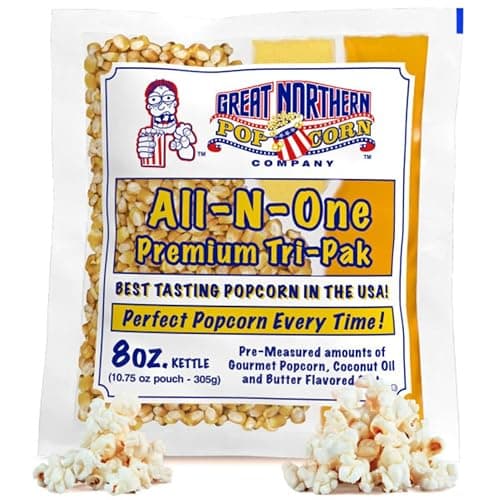 8oz Popcorn Machine Popcorn Packets - All-in-One Movie Theater Style Popcorn Kernels, Salt, and Oil Packs by Great Northern Popcorn (24 Case) - Image 1