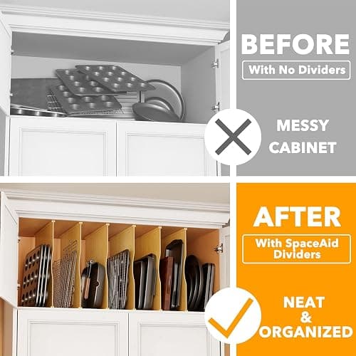 SpaceAid 6 Pack Tray Dividers for Cabinets, Bamboo Kitchen Cookie Baking Sheet Organizer for Cabinet, Vertical Pan and Trays Organizers for Pantry Storage thumbnail 3