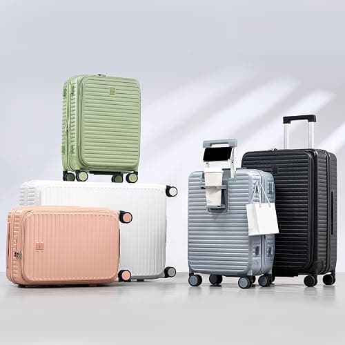 HanTrip 20 Inch Carry on Luggage 22x14x9 Airline Approved Hard Shell Suitcases with Wheels, Top Opening Expandable Carry on Luggage with Cup Holder Small Rolling Suitcase with Lock, Pink thumbnail 12
