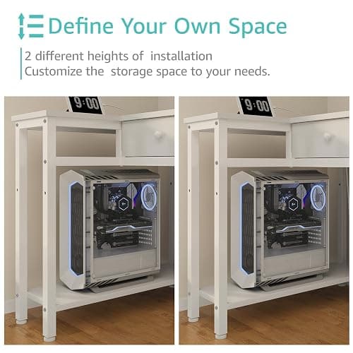 DLisiting Small White L Shaped Desk with Drawers & Storage Shelves, 40 Inch Corner Desk with Power Outlet for Small Space Home Office, Study Work PC Desks for Bedroom thumbnail 5