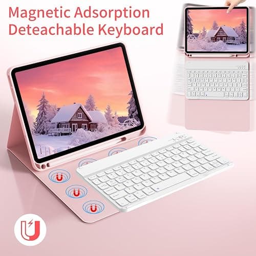 aoub Keyboard Case for iPad (A16) 11th Gen 11 Inch 2025, iPad 10th Generation 10.9 inch 2022 with Pencil Holder, Stand Folio Detachable Wireless Bluetooth Rechargeable Keyboard, Pink thumbnail 7