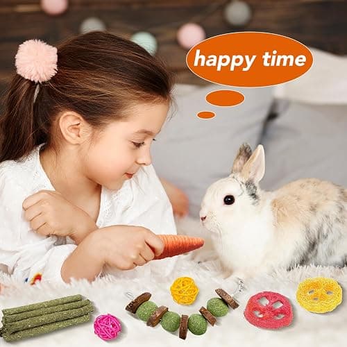 Jorewood 21 Pcs Rabbit Chew Toys for Teeth, Natural Bunny Toys Peach Wood Grass Timothy Sticks Chew and Treat for Guinea Pigs Hamster Chinchillas and Other Small Pets thumbnail 5