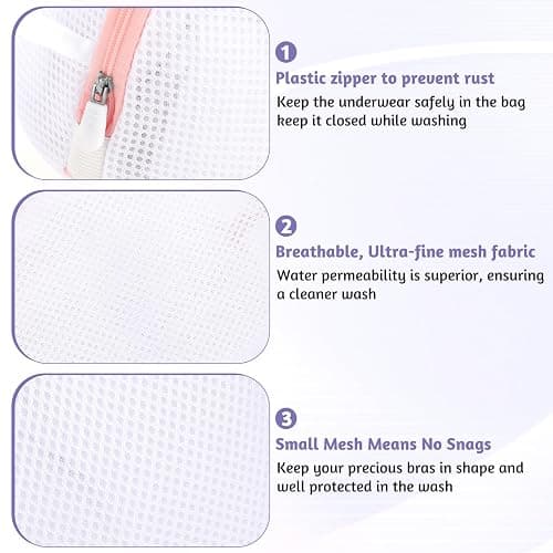 Giantree 3 Pcs Bra Washing Bags, Mesh Wash Bag for Bras with Zipper, Large Bra Washing Bags for Laundry, Bra Laundry Bags for Washing Machine Women Lingerie Bags Wash for Washing Delicates thumbnail 3