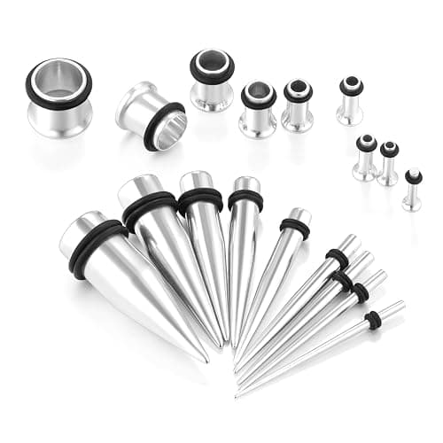 vcmart 14G-00G 36 pcs Ear Gauges Stretching Kit Tapers Plugs Eyelets Implant Grade Steel thumbnail 2