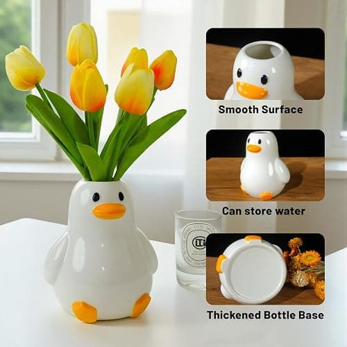 Mougigi Unique Duck Vase - Cute White Ceramic Handcrafted Piece with Round Modern Design, Funky Aesthetic Table Decor for Flowers/Accessories, Cool Animal Goose-Themed Art Vase Great for Decor Gifts thumbnail 6