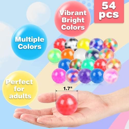 54Pack Stress Balls, Squishy Squeeze Balls Bulk Fidget for Adults Squishy Balls Stress Relief Balls, Stress Balls for Adults, Party Favors, Goodie Bag Stuffers thumbnail 2
