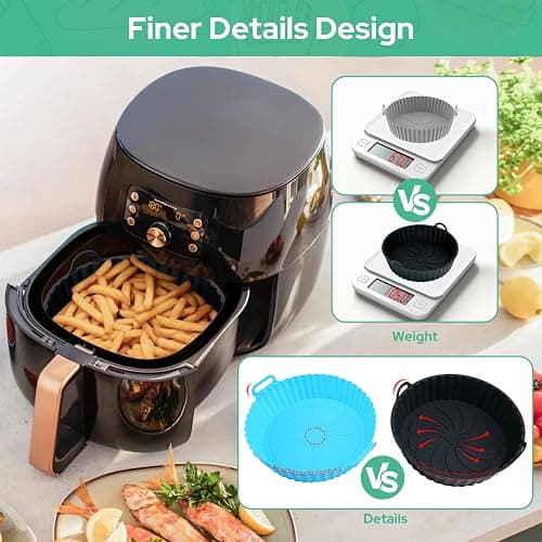 Alyvisun Moule Silicone Air Fryer, 2 Pièces Panier Moule pour Airfryer Réutilisable Friteuse à Air Chaud Plat Pot Ronde Doublure Liner pour Friteuse Air, Micro-ondes, Four (Noir) thumbnail 4