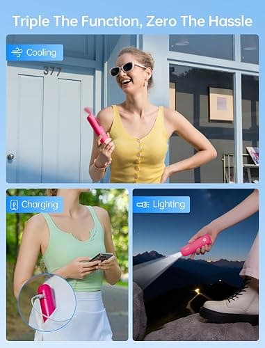 JISULIFE Handheld Mini Fan, 3 IN 1 USB Rechargeable Portable Fan [12-19 Working Hours] with Power Bank, Flashlight, Pocket Design for Travel/Summer/Concerts/Lash, Gifts for Women (Fuchsia) thumbnail 2