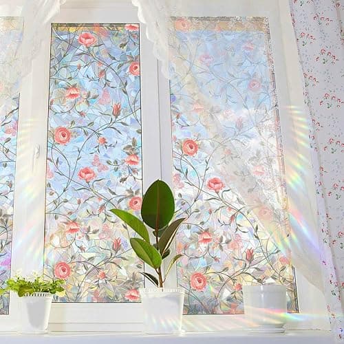 Sichtschutzfolie für Fenster, Retro-Rose, Buntglas-Aufkleber, rote Rose, Privatsphäre, Regenbogen-Aufkleber, Wohnzimmer, Sonnenblockierung, Dekoration, entfernbar, statisch, 43 x 100 cm thumbnail 2
