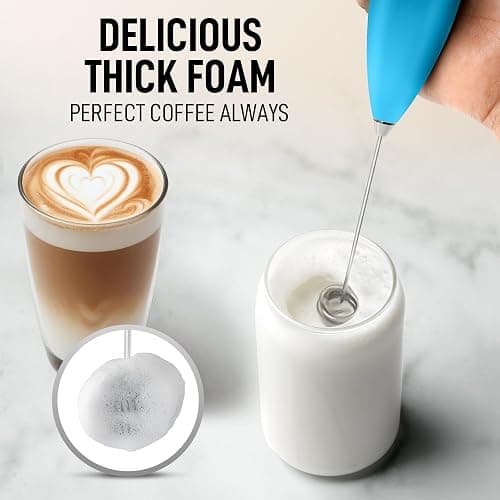 Zulay Kitchen Powerful Milk Frother Wand With Duracell Batteries - Ultra Fast Handheld Drink Mixer - Electric Whisk Foam Maker for Coffee, Lattes, Cappuccino & Matcha - Double Whisk - Teal thumbnail 3